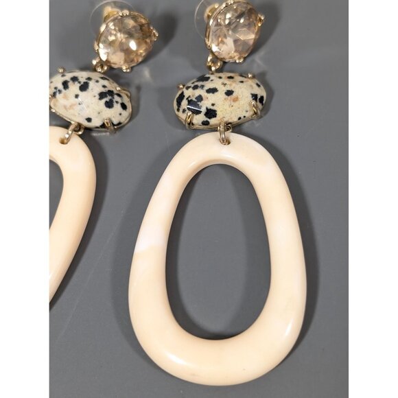 Boho Dalmation Stone Oval Dangle Rhinestone Earrings Bold Statement - Picture 4 of 7